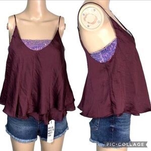 Free People Womens Camisole Tank Top Turn It On Sequin Vetiver Bloom Small